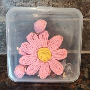Just Follow Pink Rattan Flower Earrings with Yellow Center, Lightweight